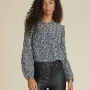 Veronica Beard Carolina Floral 100% Silk Top.  Blue and Black pattern.  Size 6